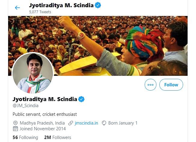 Scindia’s bio now reads, “Public servant, cricket enthusiast.”