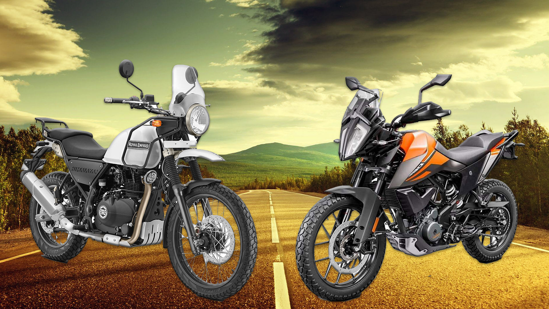 Royal Enfield Himalayan (left) and KTM 390 Adventure (right).