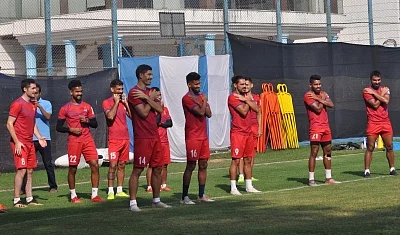 Kolkata: ATK players in action during a practice session ahead of ISL match against Mumbai City FC at Salt Lake Stadium in Kolkata on Nov 29, 2019. (Photo: IANS)