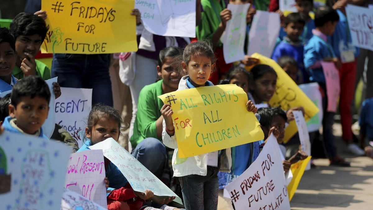Children protest against climate change.