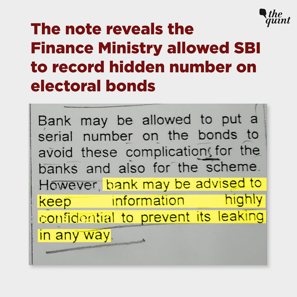 The Quint accesses RTI docs which show Finance Ministry had allowed SBI to record  hidden codes on electoral bonds.