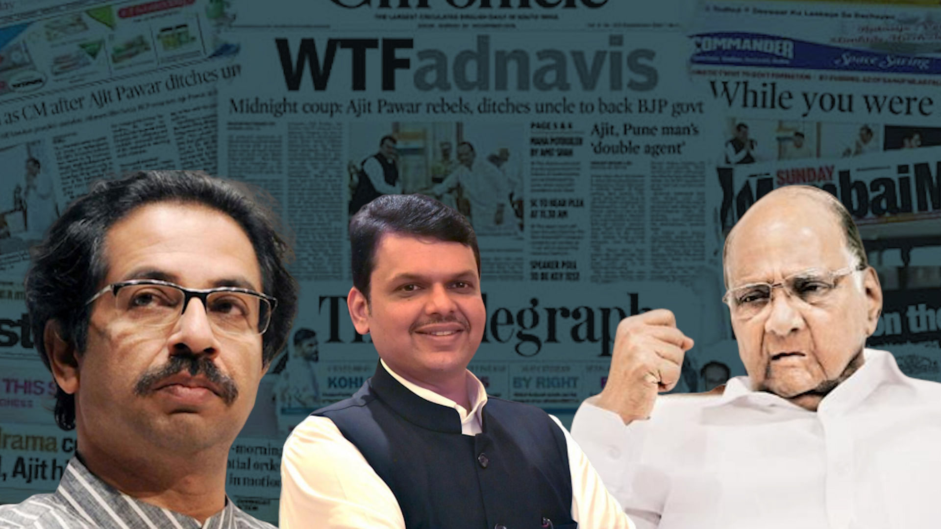 Newspaper headlines on Maharashtra Politics.