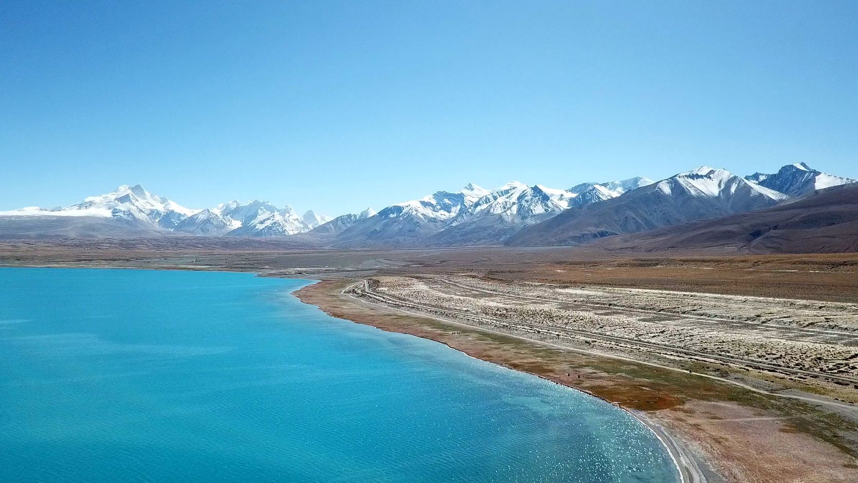 A view of Paiku Lake, Tibet, en-route to Rongbuk when riding to the Mt. Everest North Base Camp.