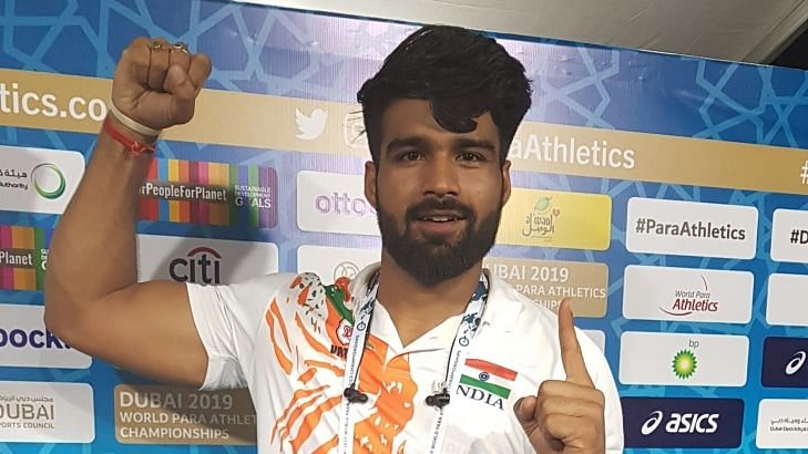 Javelin thrower Sandeep Chaudhary bettered his own world record of 65.80m in the F44 category.