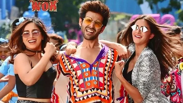 Kartik Aaryan, Bhumi Pednekar and Ananya Panday in a poster from <i>Pati, Patni Aur Woh</i>.