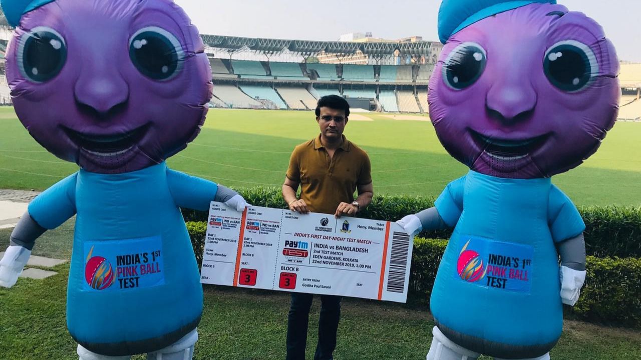 BCCI President Sourav Ganguly with ‘Pinku-Tinku’ - the official mascots of India’s first Day-Night Test.
