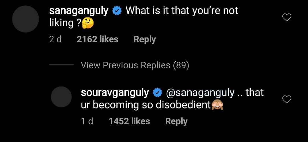 Sourav Ganguly and his daughter had a hilarious exchange on Instagram.
