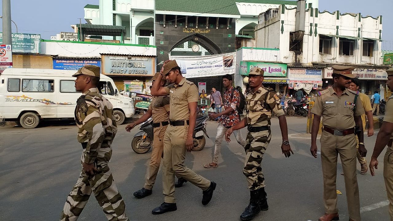 Heavy police deployment in the Muslim-populated area of Triplicane in Chennai.&nbsp;