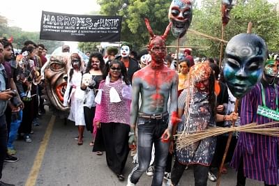 Chandigarh: People participate in a Halloween rally on theme