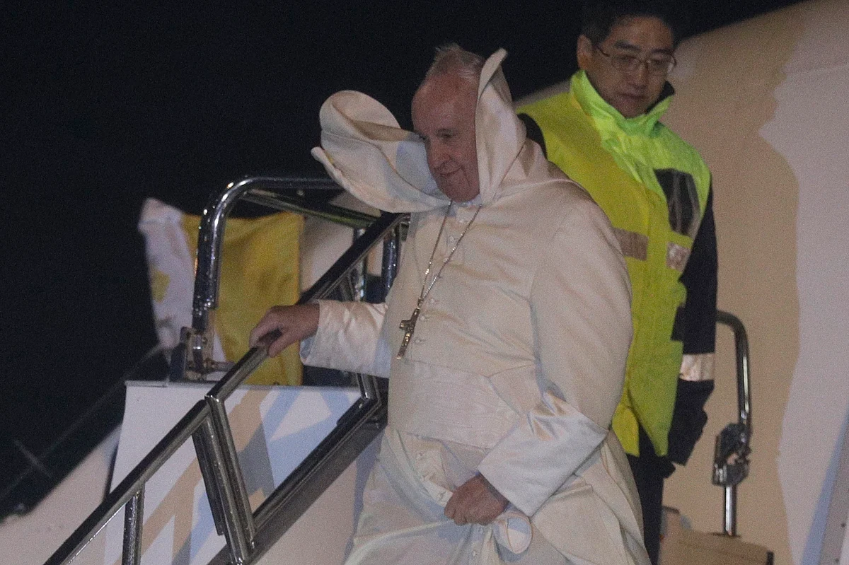 Pope Francis arriving at Haneda international airport on Saturday.