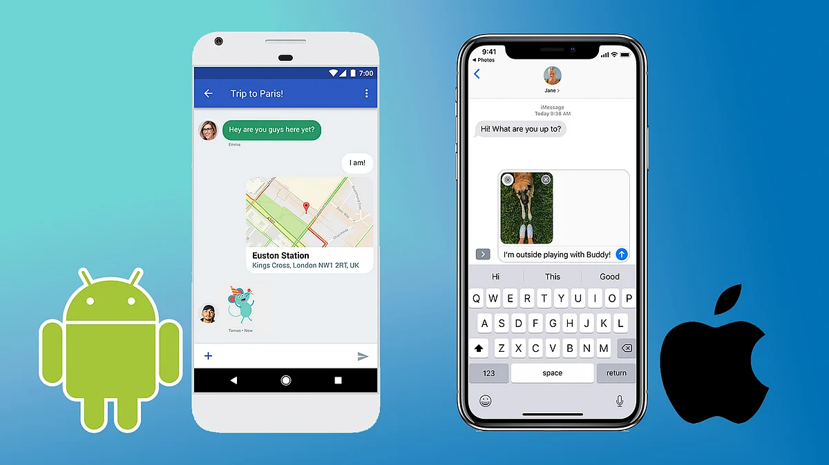 Message RCS app (left) and iMessage for iOS users (right)