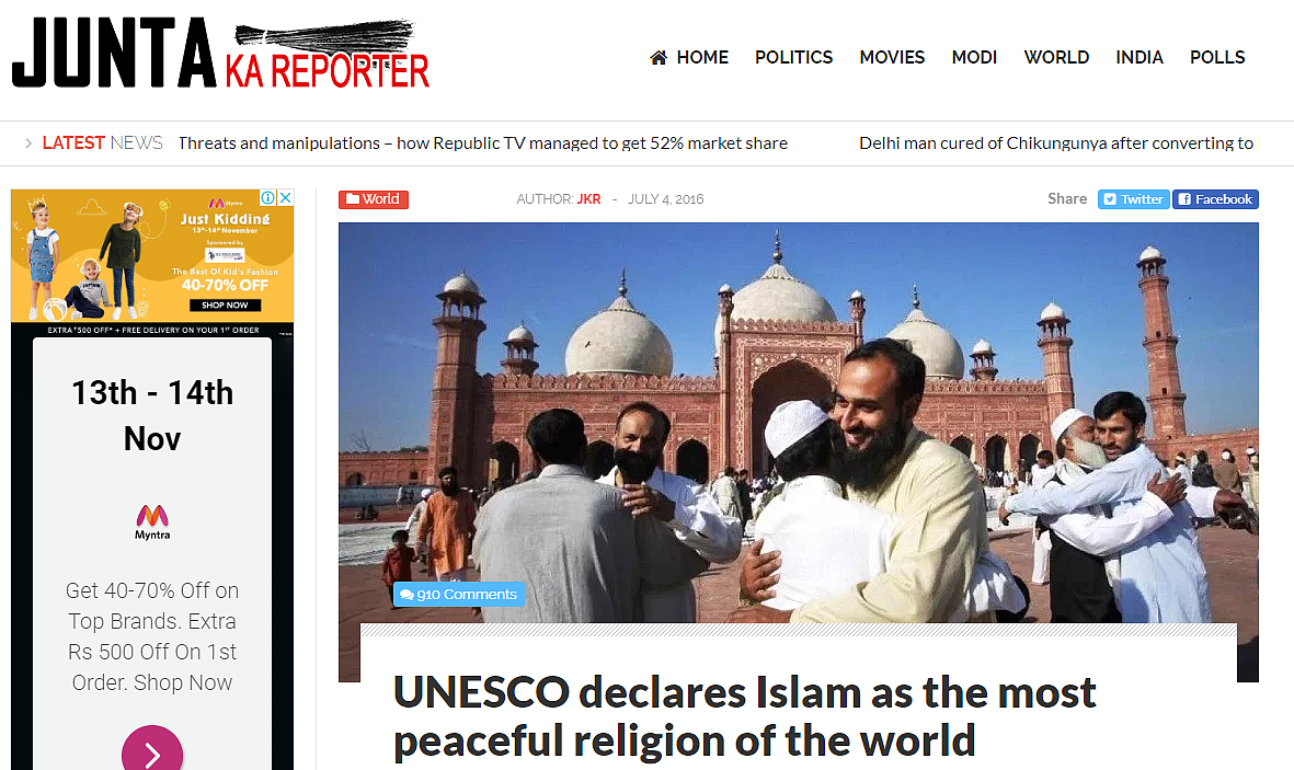 Did UNESCO Call Islam Most Peaceful Religion? No, It’s an Old Hoax