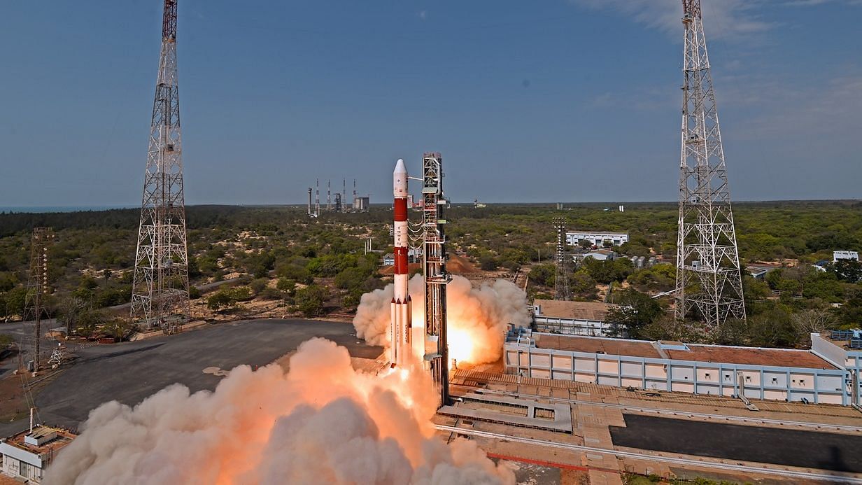 The PSLV C-38 takes off from Sriharikota with Cartosat-2.