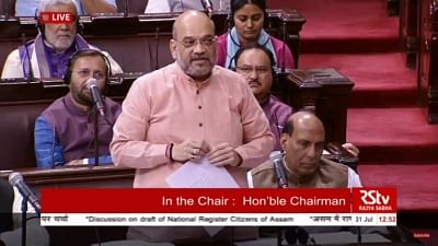 New Delhi: BJP chief Amit Shah speaks during a discussion on National Register of Citizens of India (NRC) of Assam that excludes over 40 lakh names, in Rajya Sabha during the Monsoon Session of Parliament, in New Delhi on July 31, 2018. (Photo: RSTV/IANS)
