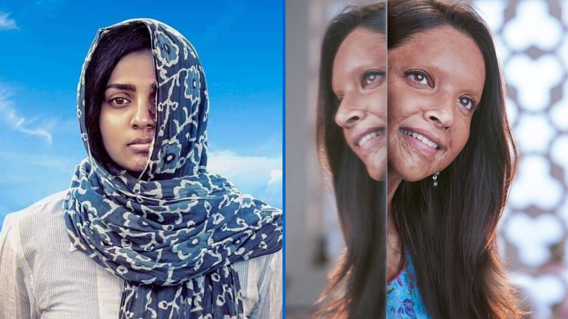 Parvathy and Deepika in posters for <i>Uyare </i>and <i>Chhapaak</i>, respectively.