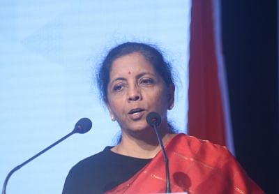 New Delhi: Union Finance and Corporate Affairs Minister Nirmala Sitharaman addresses at the inaugural session of India-Sweden Business Summit in New Delhi on Dec 3, 2019. (Photo: IANS)