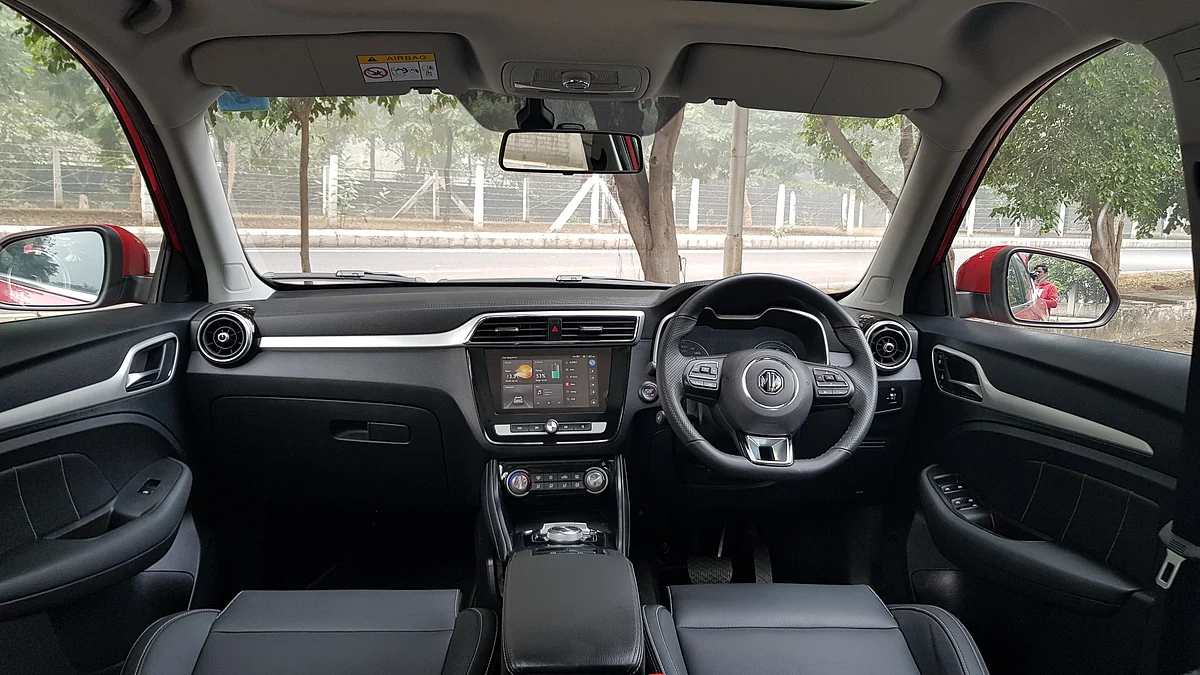The interiors of the MG ZS EV come with soft-touch plastics and leatherette. 