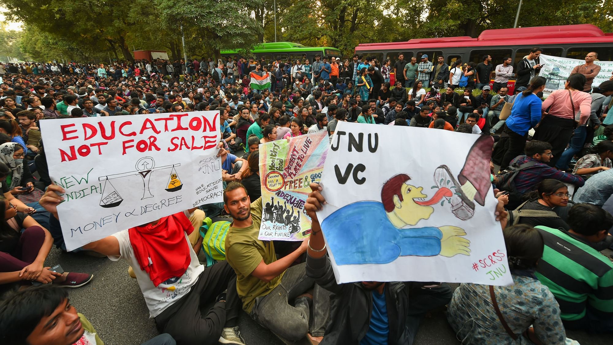 JNU Students protest against fee hike.