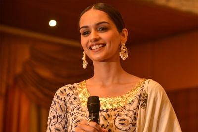 Ajmer: Miss World 2017 Manushi Chhillar addresses during an awareness programme on menstrual hygiene, in Ajmer on May 27, 2018. (Photo: Shaukat Ahmed/IANS)