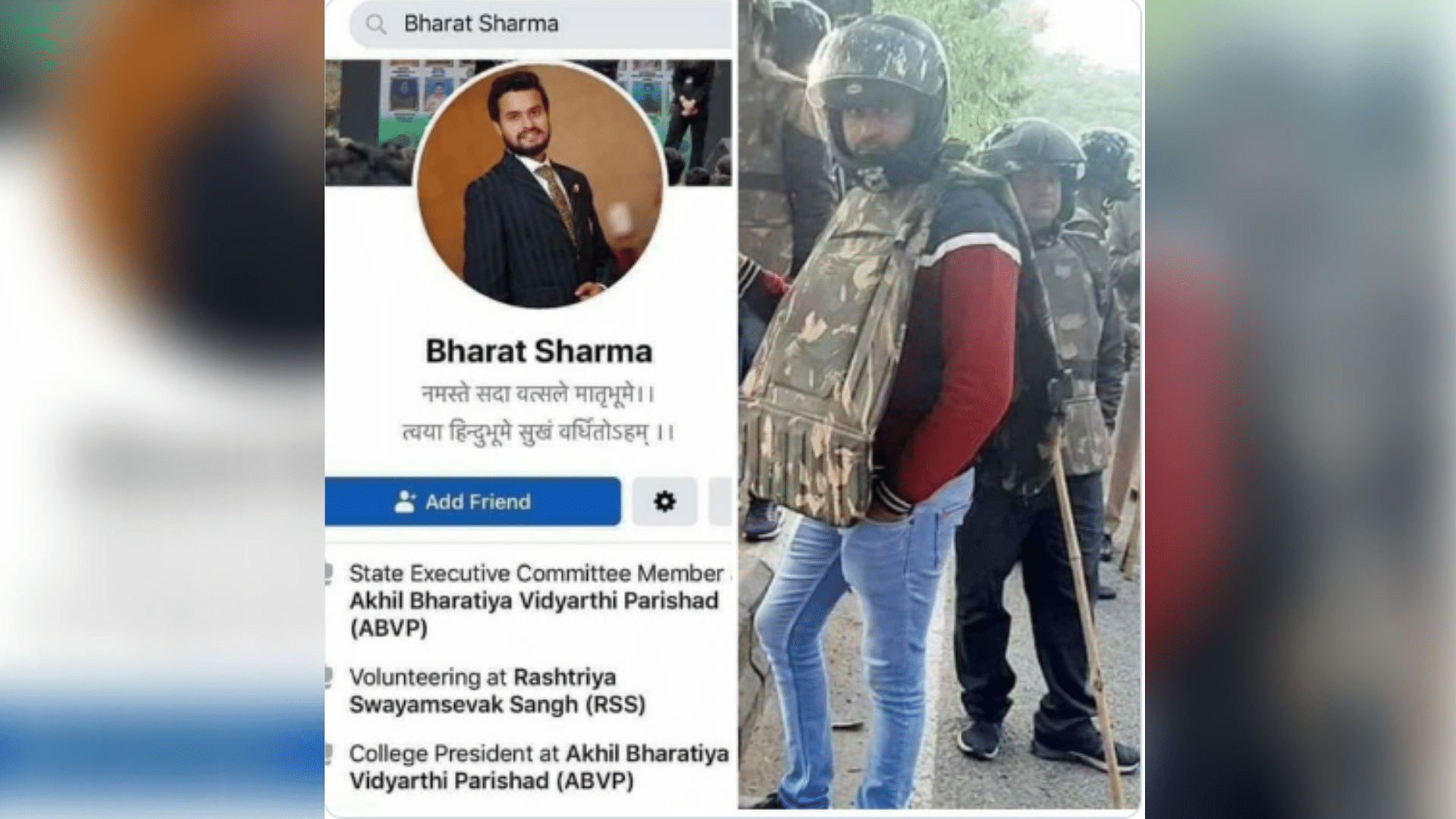 Several social media users claimed that the man seen in the image is ABVP member Bharat Sharma.
