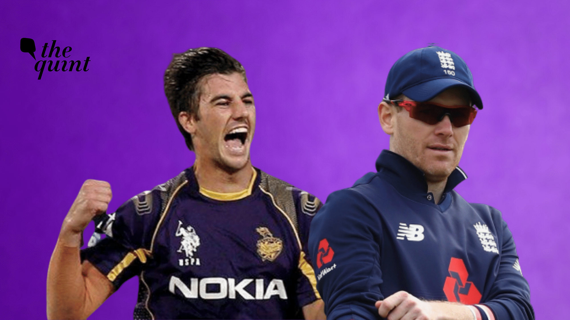 Pat Cummins (left) and Eoin Morgan were the two biggest buys for the Kolkata Knight Riders at IPL 2020 auction in Kolkata on Thursday.&nbsp;