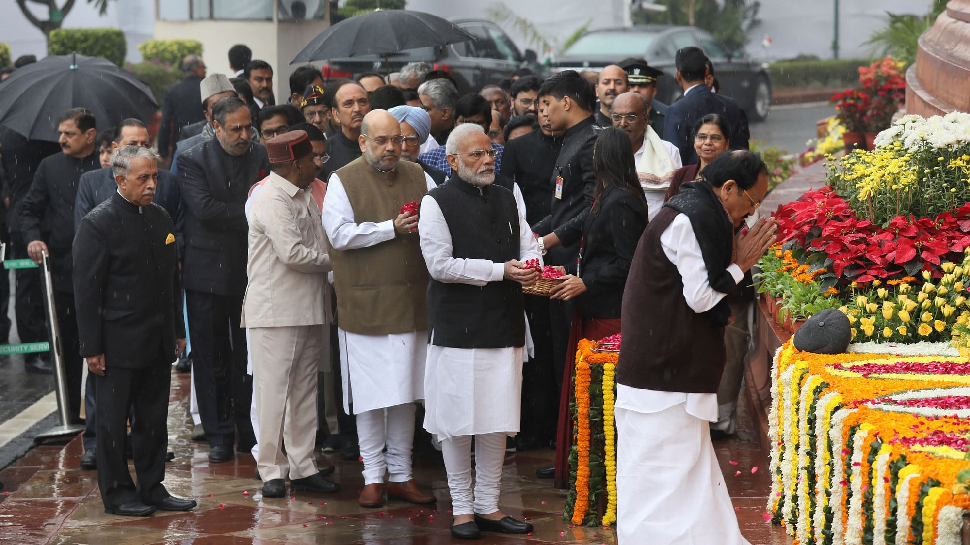 PM Narendra Modi, Vice President Venkaiah Naidu and Home Minister Amit Shah were among those who paid tribute at the Parliament. 