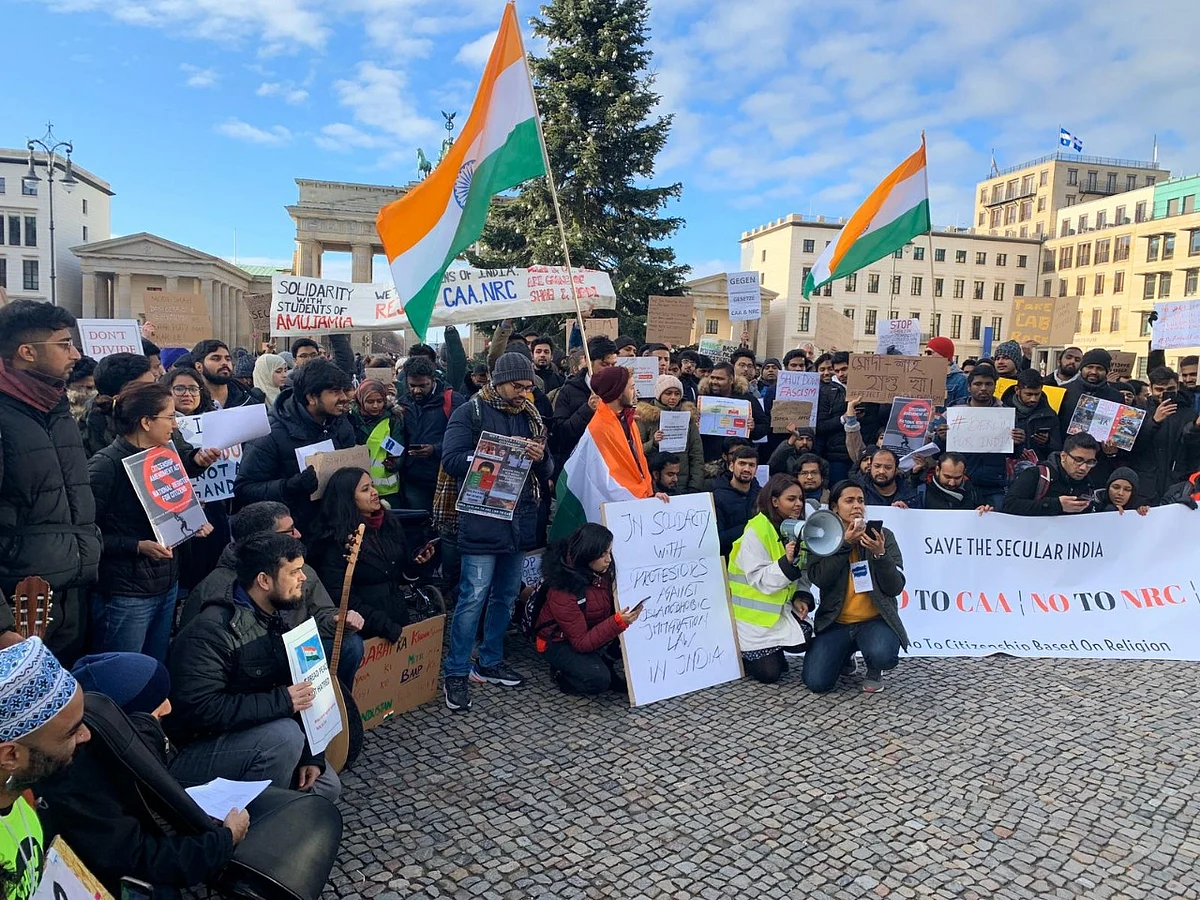Students raised slogans and posters demanding a rollback of Citizenship Act. 