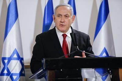 TEL AVIV, Nov. 21, 2019 (Xinhua) -- File photo taken on Nov. 12, 2019 shows Israeli Prime Minister Benjamin Netanyahu attending a press conference in Tel Aviv, Israel. Israeli Attorney General Avichai Mandelblit announced on Nov. 21 that Prime Minister Benjamin Netanyahu had been indicted in a series of corruption cases. The indictment marks the first time an incumbent prime minister is being charged with bribery. (Gideon Markowicz/JINI via Xinhua/IANS)