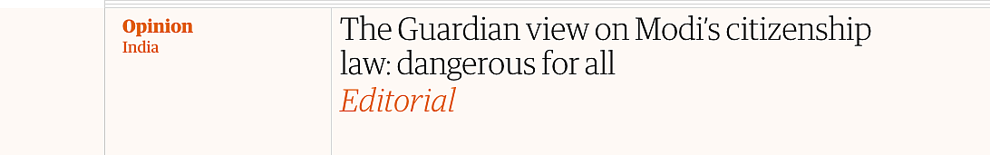 Screenshot of The Guardian article on India’s CAA