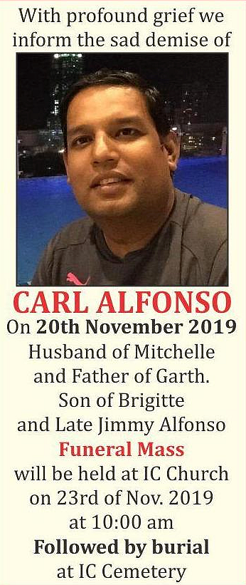 Bereavement note for Carl Alfonso.