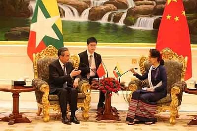 Chinese Foreign Minister Wang Yi meets Myanmar Foreign Minister Aung San Suu Kyi.