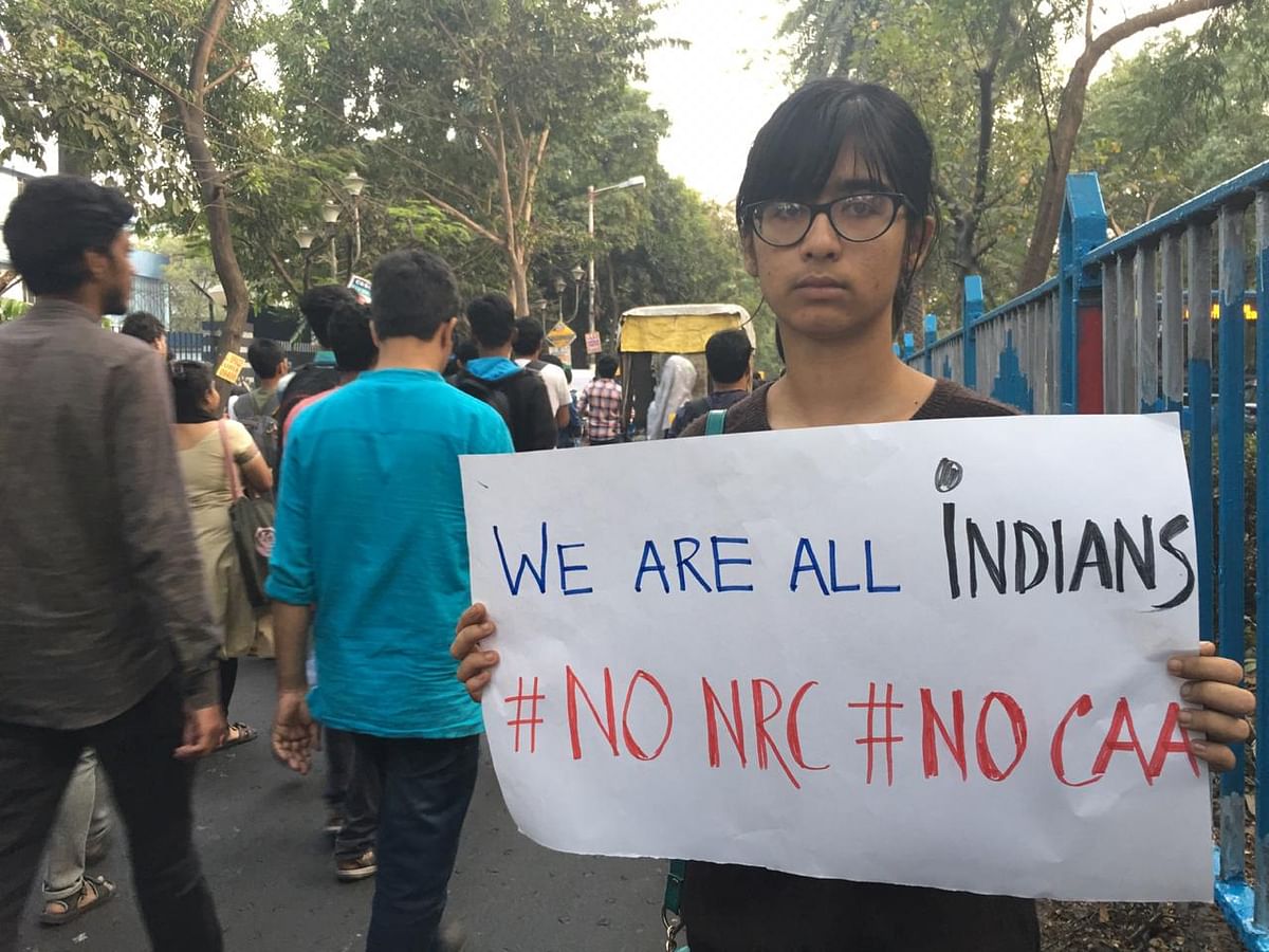 Sukanya, a recent graduate from LSR, protesting while on vacation in Kolkata.
