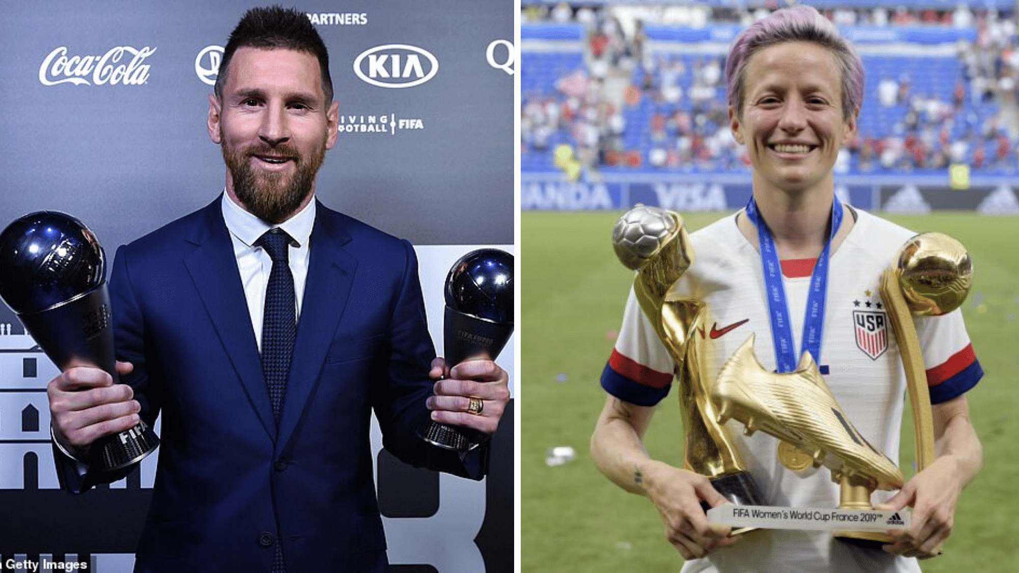 Lionel Messi won FIFA’s ‘The Best’ award earlier this year, while Megan Rapinoe picked up the Golden Boot in USA’s triumph at the Women’s World Cup.