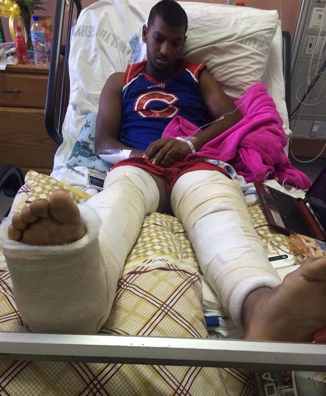 Nicolas Pooran had both his legs in a plaster after an accident in 2015.