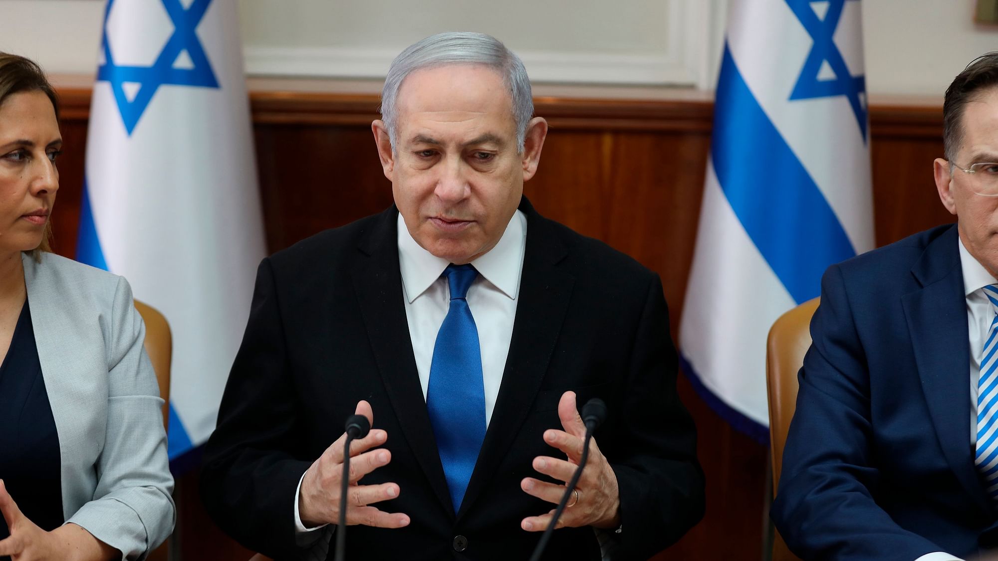 Israeli Prime Minister Benjamin Netanyahu attends the weekly cabinet meeting at his office in Jerusalem, Israel.&nbsp;