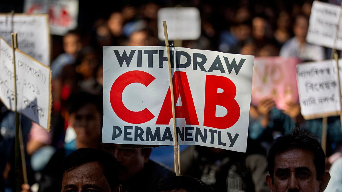 Students and activists participate in a protest against the Citizenship Amendment Bill (CAB) in Guwahati. 