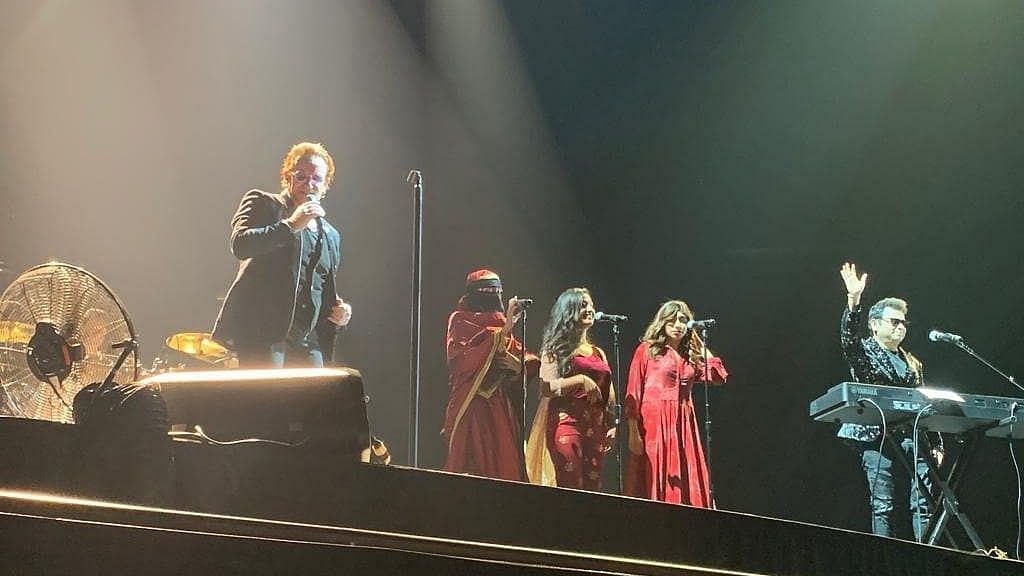 AR Rahman performs ‘Ahimsa’ with his daughters at the U2 concert in Mumbai.&nbsp;