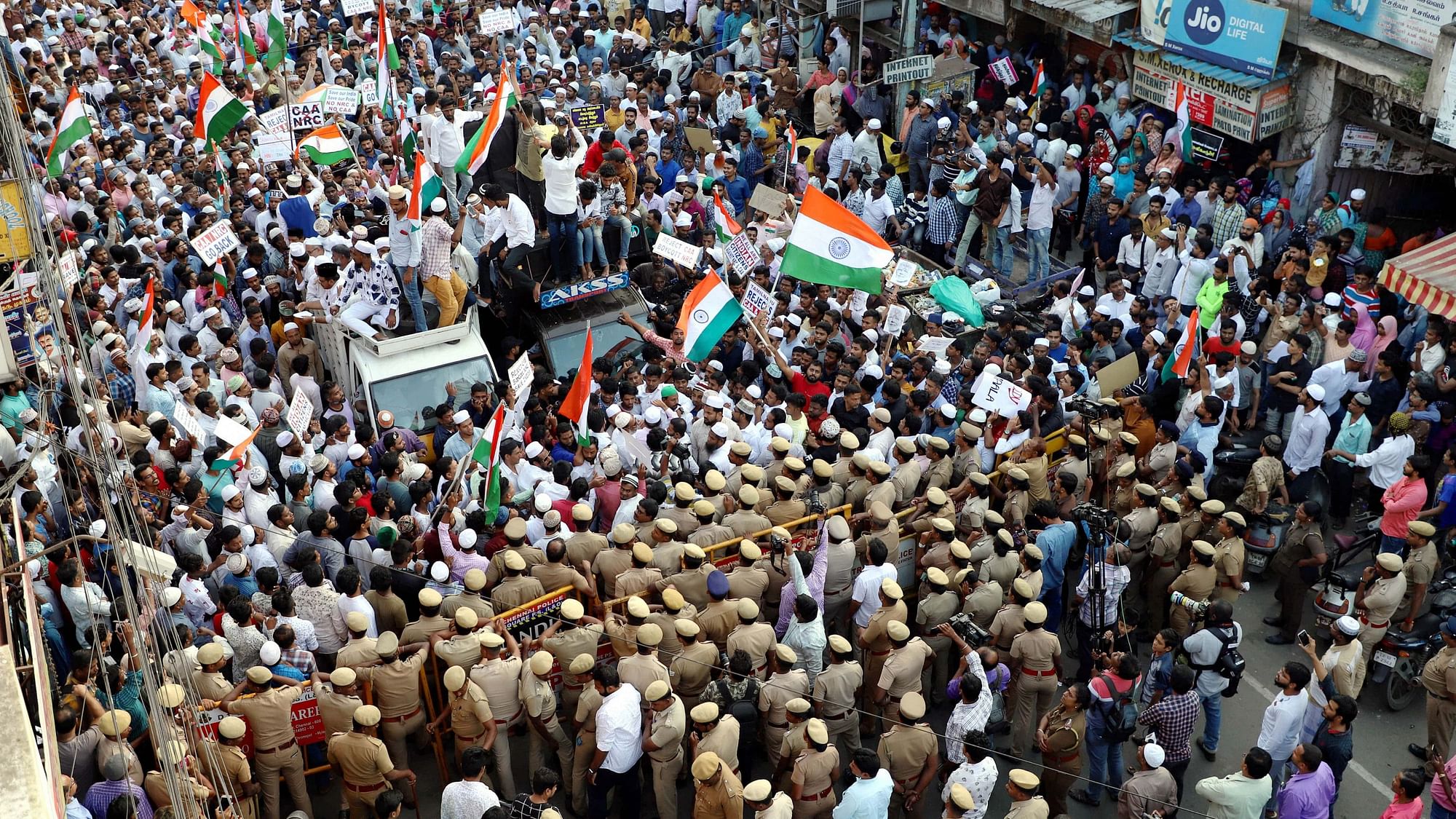 Protesters during a demonstration against the Citizenship (Amendment) Act in Chennai on 22 December.