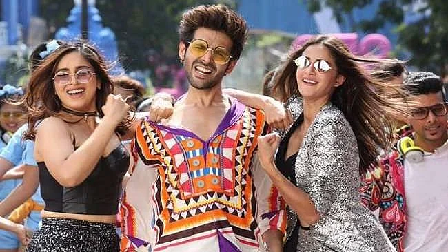 Bhumi Pednekar, Kartik Aaryan and Ananya Panday in <i>Pati Patni Aur Woh</i>.