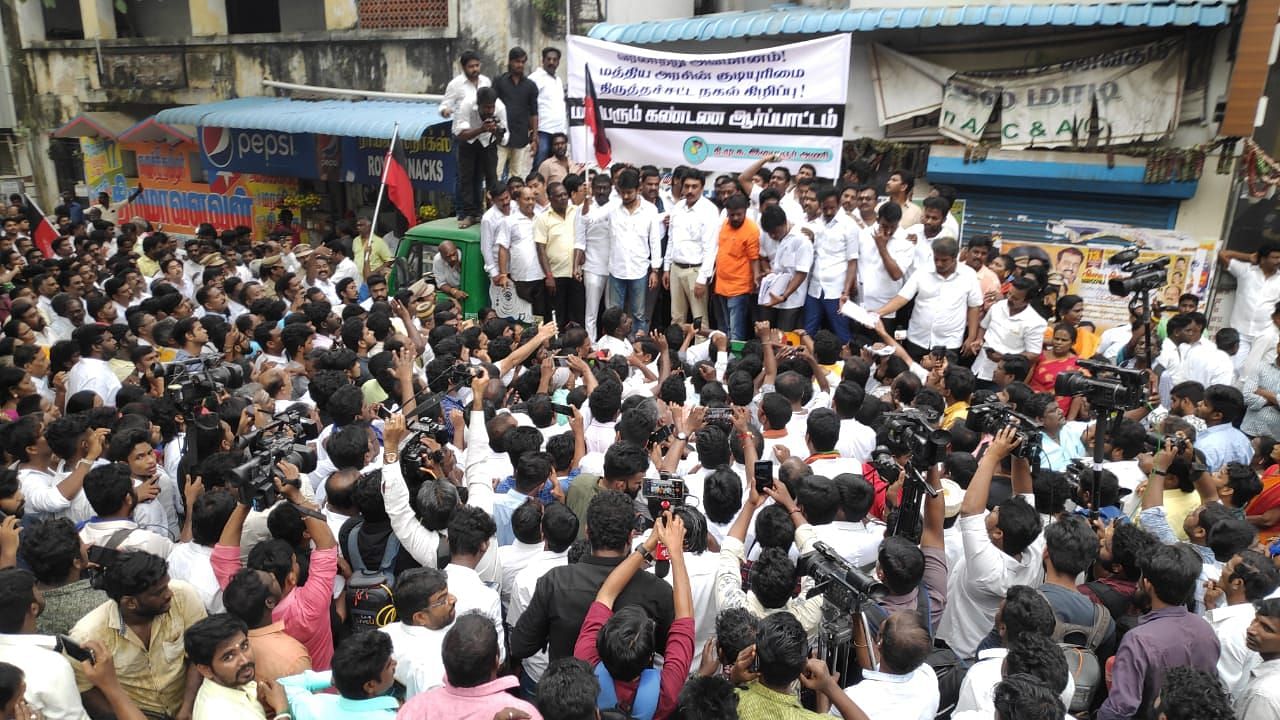 Over 300 people, headed by DMK’s youth wing secretary Udhayanidhi Stalin protested against the AIADMK’s support for the Citizenship Amendment Act.
