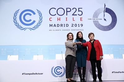 Madrid: UN Climate Change Executive Secretary Patricia Espinosa (R) attends the 25th Conference of the Parties to the United Nations Framework Convention on Climate Change (UNFCCC) or COP25 in Madrid. (Photo: IANS)