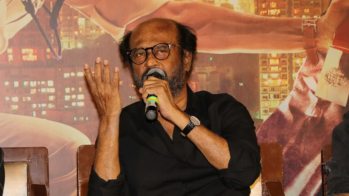 Actor Rajinikanth with his WMD; the mic.