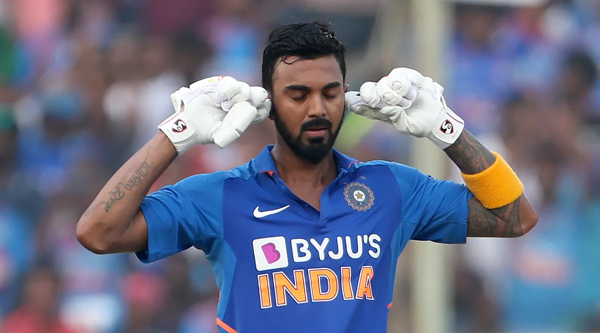 India’s KL Rahul celebrates scoring a century during the second one day international cricket match between India and West Indies in Visakhapatnam, India, Wednesday, Dec. 18, 2019. 