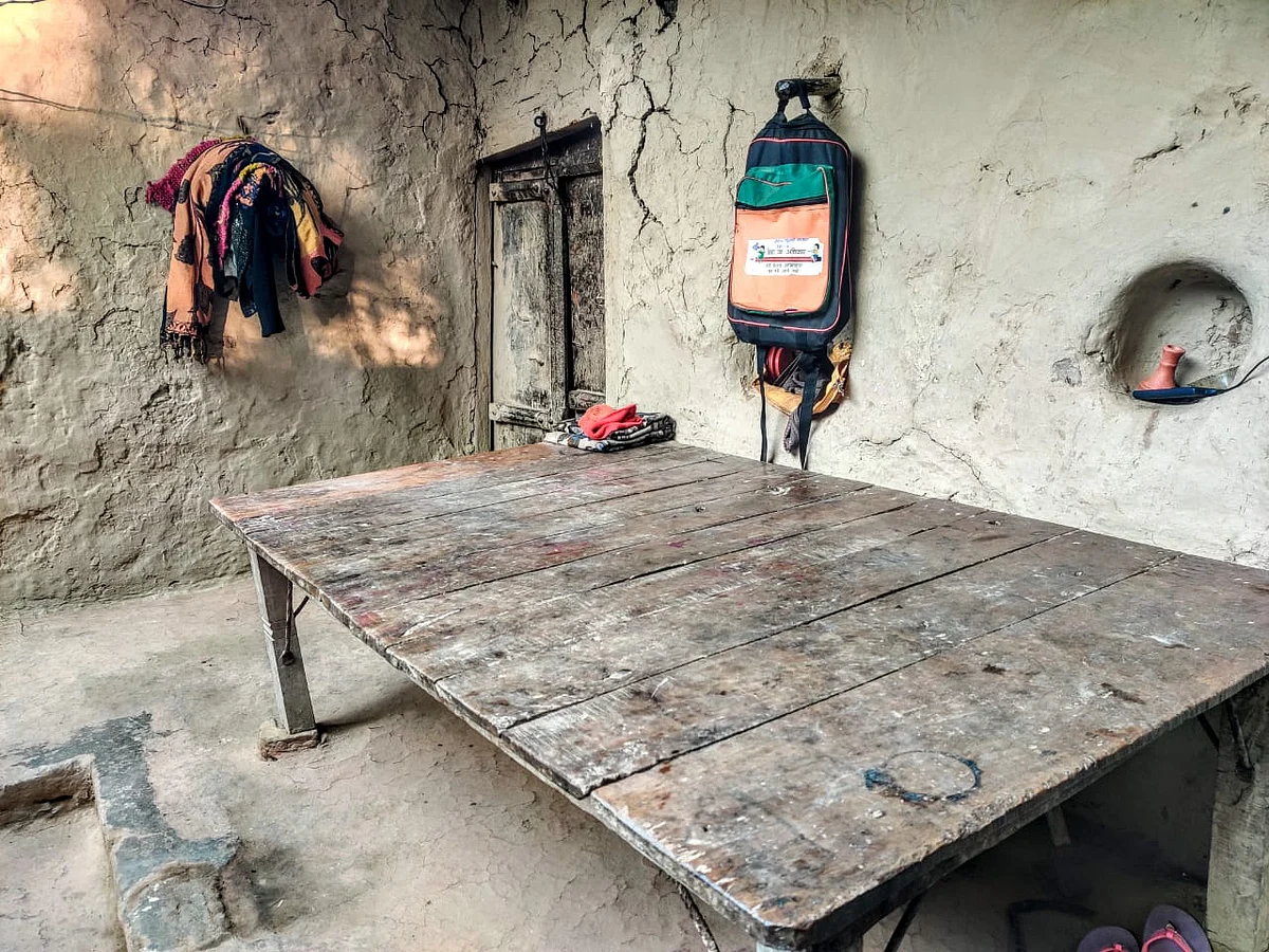 The bed in the courtyard of the home where the sisters, Khushi and Kaveri, often slept together.
