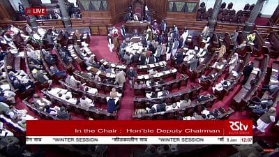 New Delhi: Members of the opposition parties gather in the well of Rajya Sabha to demand discussion on Citizenship (Amendment) Bill, on Jan 9, 2019. The Lok Sabha on Tuesday passed the Citizenship Amendment Bill, 2019 that seeks to remove hurdles in eligible migrants from six minority groups from Bangladesh, Pakistan and Afghanistan getting Indian citizenship despite opposition by various political parties including Congress and Trinamool Congress. (Photo: RSTV/IANS)