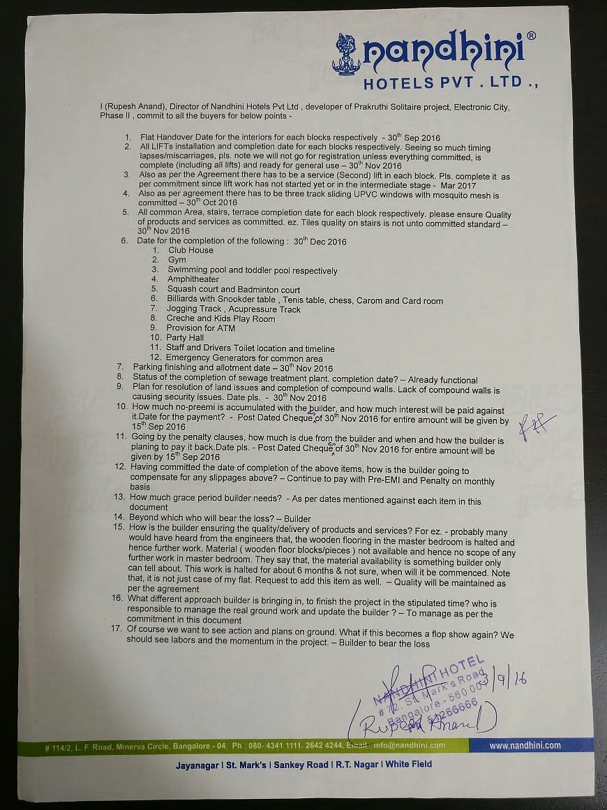 The written commitment by Rupesh Anand.