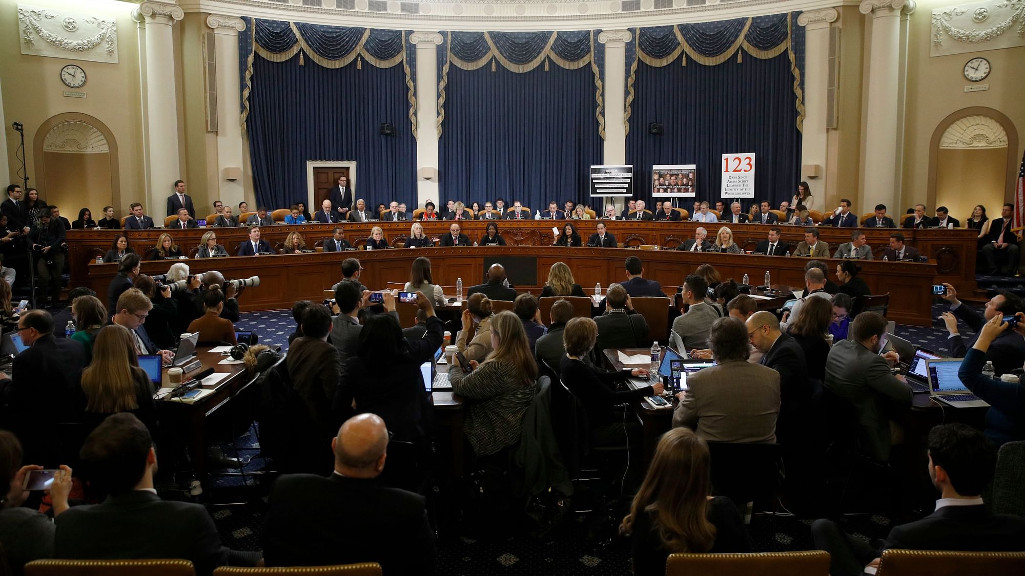 Member of the committee work during a House Judiciary Committee markup of the articles of impeachment against US President Donald Trump.