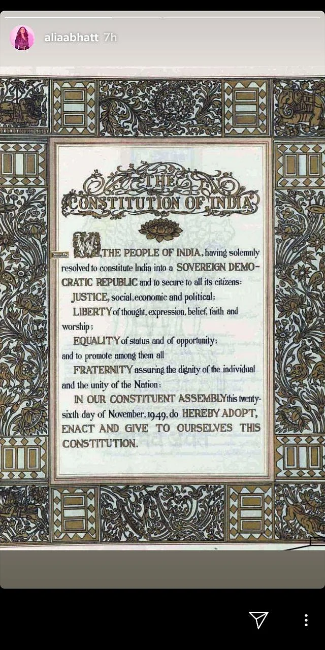 Alia Called out for Sharing Wrong Version of Constitution Preamble