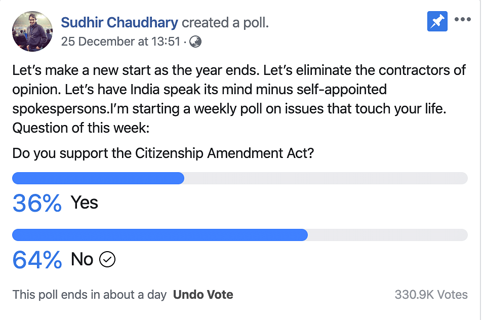 A Twitter poll purportedly by Sadhguru’s Isha Foundation on CAA-NRC protests was apparently deleted later.