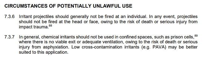 UN guidance states that tear gas should not be used in confined spaces.